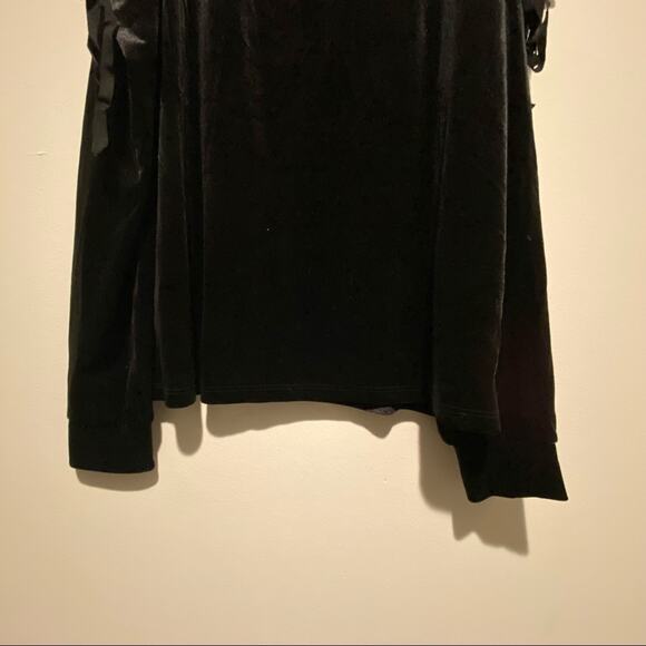 SAMANTHA DRU Ruffle Velvet Cold Open Shoulder Tie Bow Sweatshirt Top - Picture 4 of 10